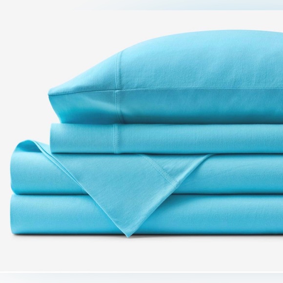 NEW Company Cotton 4-Piece Turquoise Solid 100% Cotton Knit Sheet Set - Picture 2 of 3